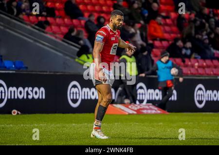 Kallum Watkins durante la partita. Salford Red Devils vs Hull KR, sabato 2 marzo 2024. Salford Community Stadium. Crediti: James Giblin/Alamy Live News Foto Stock