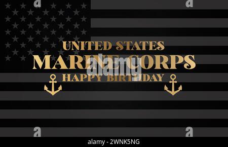 United states Marine Corps Happy Birthday testo elegante con disegno a bandiera usa Illustrazione Vettoriale