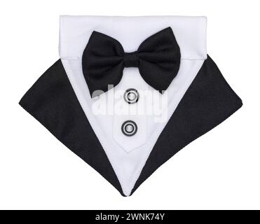 Vista dall'alto primo piano del tubo del papillon nero, isolato su sfondo bianco. Foto Stock