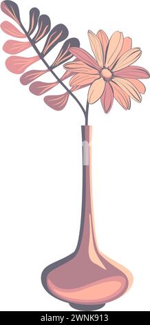 Vaso con fiori e ramoscello decorativo. Illustrazione vettoriale decorazione domestica Illustrazione Vettoriale