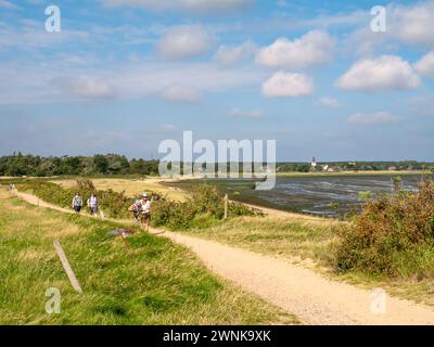 Persone che camminano lungo il mare di Wadden sull'isola di Amrum, Frisia settentrionale, Schleswig-Holstein, Germania Foto Stock