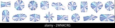Adesivo retro Y2K che fonde forme geometriche Holo, sfumatura. Illustrazione vettoriale piatta isolata su sfondo bianco. Illustrazione Vettoriale