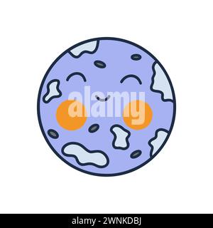 Bella luna blu sorridente. Illustrazione vettoriale colorata isolata disegnata a mano. Icona o scheda, clip art Illustrazione Vettoriale