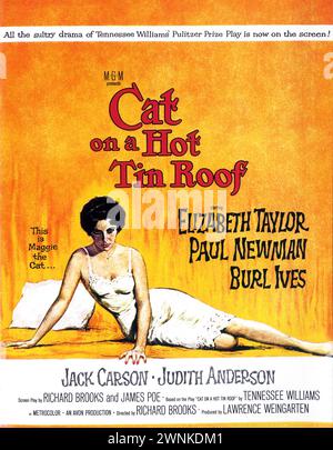 1958 Film ad poster - "Cat on a Hot Tin Roof" - con Paul Newman ed Elizabeth Taylor, diretto da Richard Brooks, MGM Foto Stock