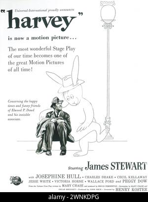 Annuncio promozionale stampato poster Harvey 1950. Film comico-drammatico diretto da Henry Koster, con James Stewart e Josephine Hull, Universal Pictures Foto Stock