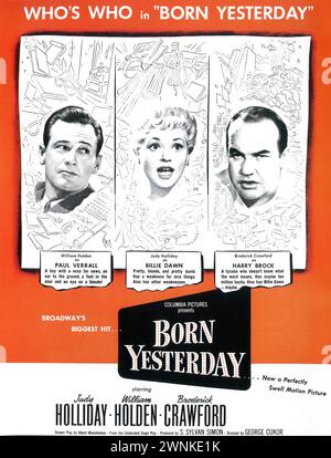 1950 Born Yesterday poster del film, con Judy Holliday, Broderick Crawford, William Holden, diretto da George Cukor, Columbia Pictures Foto Stock