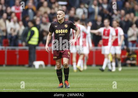 Amsterdam, Paesi Bassi. 3 marzo 2024. AMSTERDAM, 03-03-2024, JohanCruyff Stadium, Eredivisie olandese stagione calcistica 2023/2024. Il giocatore dell'FC Utrecht Jens Toornstra deluso dopo il 1-0 durante la partita Ajax - FC Utrecht Credit: Pro Shots/Alamy Live News Foto Stock