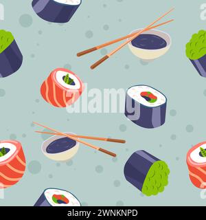 Panini e sushi, bacchette e salsa di soia, stampa Illustrazione Vettoriale