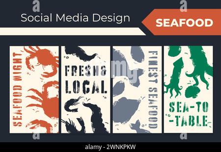 Promozione sulle storie dei social media per il ristorante di pesce Illustrazione Vettoriale