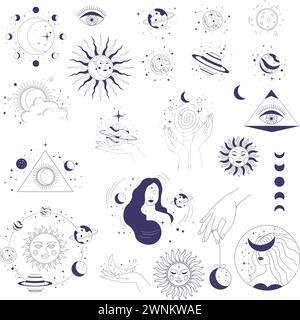 Costellazioni e simboli magici minimalisti Illustrazione Vettoriale