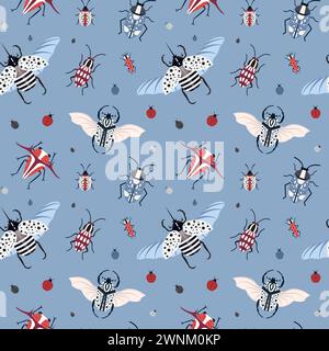 Beetles e Bugs Pattern retro esotici Illustrazione Vettoriale