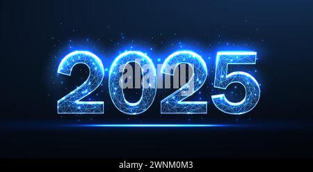 Numeri digitali 2025. Sfondo blu Capodanno. Illustrazione Vettoriale