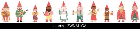 Garden Gnomes Racial Variety Community Illustrazione Vettoriale