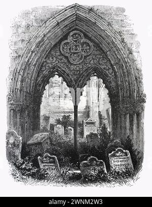 The Great Portal, Corwland Abbey nel XIX secolo; illustrazione in bianco e nero da 'Our Own Country' una guida descrittiva, storica e pittorica del Regno Unito pubblicata alla fine degli anni '1880 da Cassell, Petter, Galpin & Co. Immagini storiche di Briatin. Foto Stock