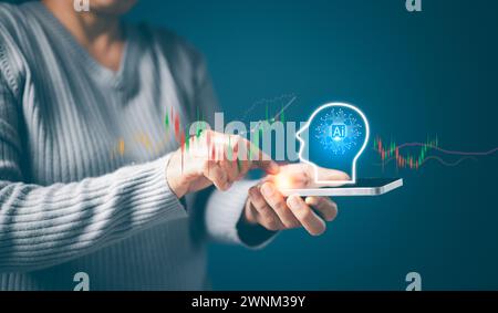 Trading con la tecnologia di intelligenza artificiale, trasformazione delle idee e adozione della tecnologia nel business nell'era digitale, tecnologia di trasformazione digitale st Foto Stock