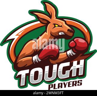 Mascotte Kangaroo e logo sportivo. Kangaroos Fighter Animal Logo Badge della squadra sportiva pugilato canguro mascotte e logo sportivo design Illustrazione Vettoriale