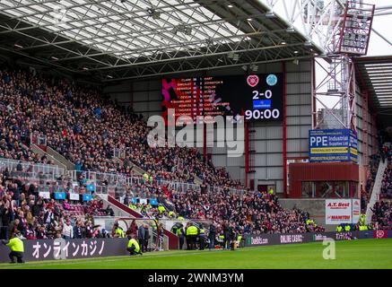 Tynecastle Park, Edimburgo, Regno Unito. 3 marzo 2024. Scottish Premiership Football, Hearts vs Celtic; il punteggio finale Credit: Action Plus Sports/Alamy Live News Foto Stock