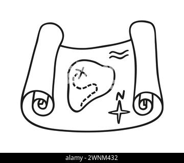 Simbolo della mappa del tesoro, semplice icona di silhouette di stile Illustrazione Vettoriale