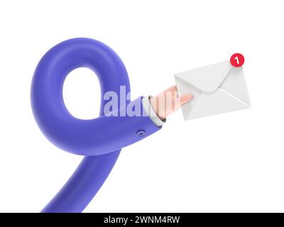 Messaggio ricevuto. Nuovo,messaggio e-mail in arrivo,sms. Servizio di consegna della posta. Busta in mano. ricevere posta. Rendering 3D su sfondo bianco.lungo Foto Stock