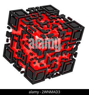 Cubo codice QR, rendering 3D isolato su sfondo bianco Foto Stock