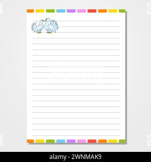 Modello di foglio per notebook, blocco note, diario. Carta rivestita. Personaggio carino. Con un'immagine a colori. stile cartoni animati. Illustrazione vettoriale. Illustrazione Vettoriale