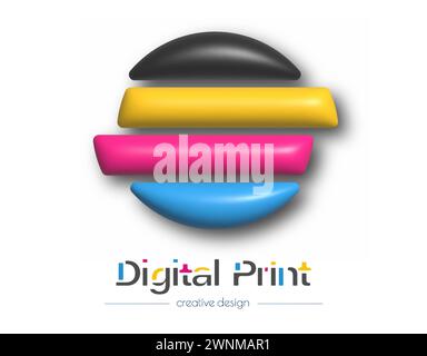 Logo astratto per stampa digitale 3d o fotografica. Modello vettoriale di un marchio, logo, adesivo o adesivo. L'idea del design creativo e del design tematico Illustrazione Vettoriale