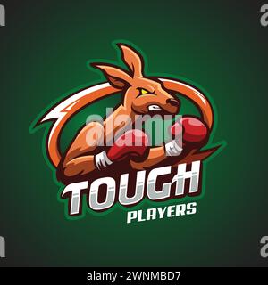 Mascotte Kangaroo e logo sportivo. Kangaroos Fighter Animal Logo Badge della squadra sportiva pugilato canguro mascotte e logo sportivo design Illustrazione Vettoriale