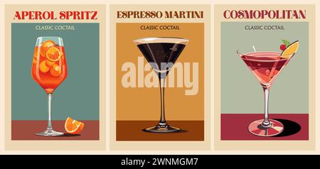 Cocktail poster retrò stampe vettoriali. Illustrazione Vettoriale