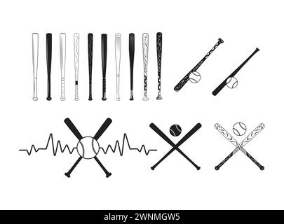 Mazza da baseball Vector, mazza da baseball, mazza da baseball, pacchetto baseball SVG, sport, baseball Clipart, Baseball SVG bundle di Oxee, baseball bat SVG, Basebal Illustrazione Vettoriale