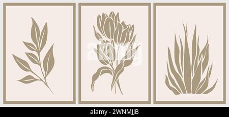 Set di arti estetiche astratte della parete botanica Boho Illustrazione Vettoriale