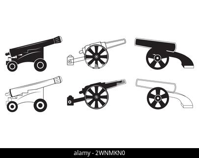 Cannon Vector, arma militare, Cannon Clipart, Cannon Icon, Cannon Cut Files, vettore Cannon, file di taglio, per silhouette, Cannon realistico Illustrazione Vettoriale