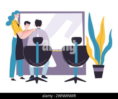 Servizio parrucchiere in salone di bellezza, cura dei capelli Illustrazione Vettoriale