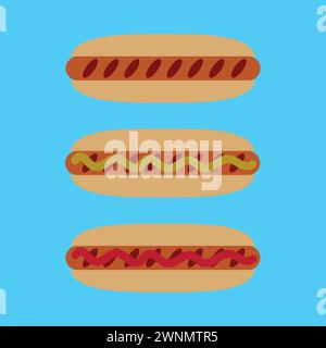 Hot dog alla griglia con senape e ketchup Illustrazione Vettoriale