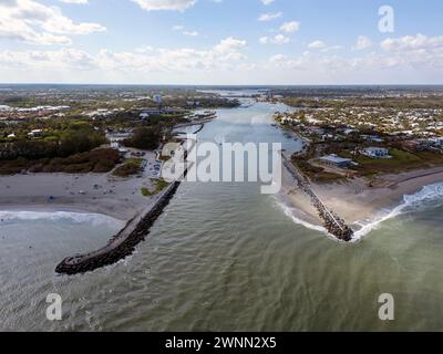 Vista aerea di Jupiter Inlet in Florida, Stati Uniti Foto Stock