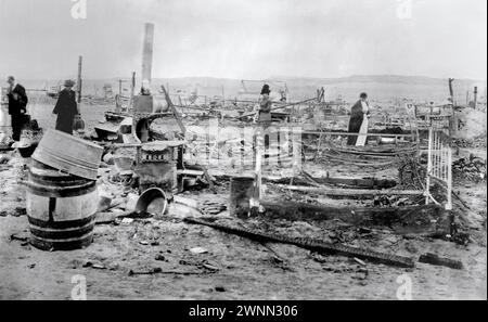 Trinidad, Colorado, Stati Uniti 1914. Rovine della Colonia Ludlow vicino a Trinidad, Colorado, a seguito di un attacco della Guardia Nazionale del Colorado. Foto Stock