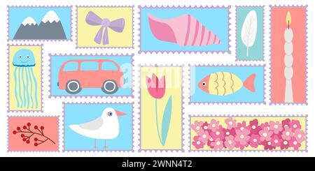 Set di francobolli postali Illustrazione Vettoriale