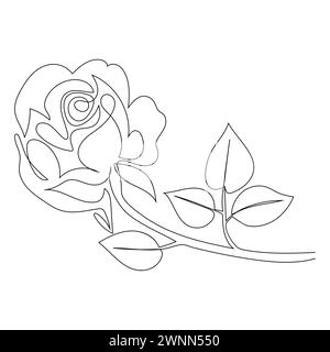 linea singola continua disegnata con un fiore di rosa disegnato a mano. scarabocchiate in line art Illustrazione Vettoriale