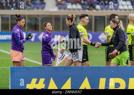 Firenze, Italia. 3 marzo 2024. Veronica Boquete (87 Fiorentina) e Cecilia Salvai (23 Juventus) durante Fiorentina vs Juventus Women, Coppa Italia femminile partita di calcio a Firenze, Italia, 03 marzo 2024 Credit: Independent Photo Agency/Alamy Live News Foto Stock