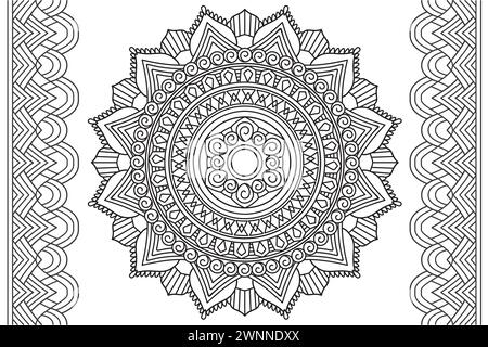 Ripetizione circolare. Pagina da colorare Mandala per bambini e adulti. Ornamento decorativo in stile etnico orientale. Isolato su sfondo bianco. disegno di linee d'arte colorando pagina relax e meditazione. Vettore Illustrazione Vettoriale