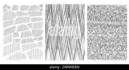 Set di tratteggio incrociato e sfondo, linea astratta, linea monocromatica con inchiostro orisontale grafico Illustrazione Vettoriale