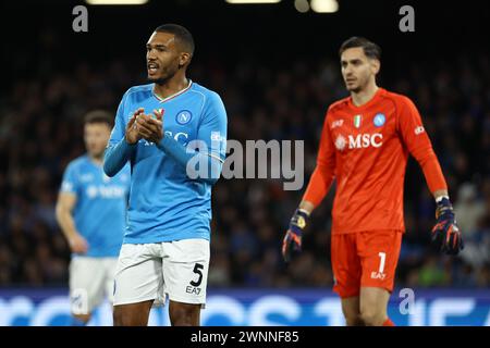 Napoli, Italia. 3 marzo 2024. Foto Alessandro Garofalo/LaPresse 03 marzo 2024 Napoli, Italia sport calcio Napoli vs Juventus - Campionato di calcio serie A TIM 2023/2024 - stadio Diego Armando Maradona nella foto: Juan Jesus (SSC Napoli); 3 marzo 2024 Napoli, Italia calcio sportivo Napoli vs Juventus - Campionato Italiano di calcio A TIM 2023/2024 - stadio Diego Armando Maradona. Nella foto: Juan Jesus (SSC Napoli); credito: LaPresse/Alamy Live News Foto Stock