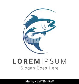 Pesca con logo pesca Design pesce con logotipo di gancio Illustrazione Vettoriale