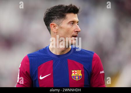 Barcellona, Spagna. 24 febbraio 2024. Robert Lewandowski del FC Barcelona durante la Liga EA Sports match tra FC Barcelona e Getafe CF giocato allo stadio Lluis Companys il 24 febbraio 2024 a Barcellona, Spagna. (Foto di Bagu Blanco/PRESSINPHOTO) credito: PRESSINPHOTO SPORTS AGENCY/Alamy Live News Foto Stock