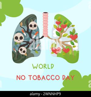 Giornata mondiale senza tabacco, polmoni per fumatori, cartolina, poster. Illustrazione vettoriale Illustrazione Vettoriale