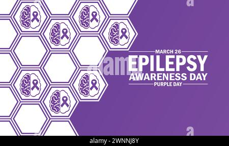 Carta da parati per il giorno della consapevolezza dell'epilessia Viola Day con forme e tipografia. Epilepsy Awareness Day Purple Day, background Illustrazione Vettoriale