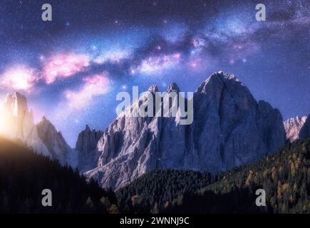 Via Lattea sulle rocce più belle nella notte stellata d'estate Foto Stock