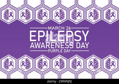 Carta da parati per il giorno della consapevolezza dell'epilessia Viola con tipografia. Epilepsy Awareness Day Purple Day, background Illustrazione Vettoriale