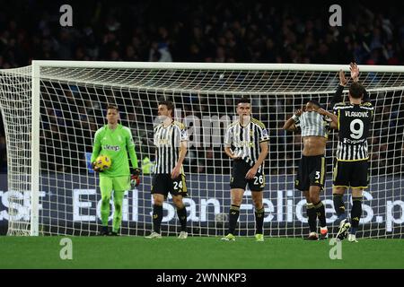 Napoli, Italia. 3 marzo 2024. Foto Alessandro Garofalo/LaPresse 03 marzo 2024 Napoli, Italia sport calcio Napoli vs Juventus - Campionato di calcio serie A TIM 2023/2024 - stadio Diego Armando Maradona nella foto: delusione Juventus 3 marzo 2024 Napoli, Italia calcio sportivo Napoli vs Juventus - Campionato Italiano A TIM 2023/2024 - Stadio Diego Armando Maradona. Nella foto: Credito: LaPresse/Alamy Live News Foto Stock