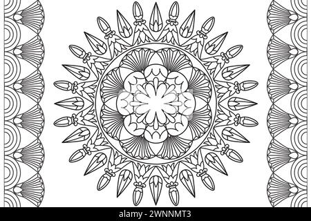 Pagina da colorare Mandala per bambini e adulti pagina per relax e meditazione. Ripetizione circolare. Ornamento decorativo in stile etnico orientale. pagina di colorazione del disegno di disegni. Vettore Illustrazione Vettoriale
