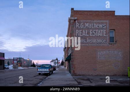 Fort MacLeod, Alberta - 18 febbraio 2024: Edifici nel centro storico di Fort MacLeod Alberta. Foto Stock